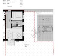 Layout of a two-room apartment with a garden and parking on Železničná Street in Bratislava.