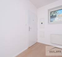 Entrance hall in a 2-room apartment with a wooden decor floor and a window.