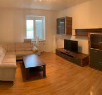 Living room with a beige sofa, TV, and wooden decor in a 2-room apartment.
