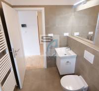 Bathroom in a 2-room apartment with a toilet, sink, and mirror.