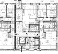 Floor plans of multiple apartments with various layouts and amenities in a residential building.