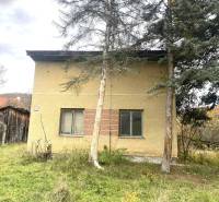 A family house in Rykynčice, surrounded by trees with a sloped plot and a wooden extension.