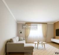 Living room in a family house with a wood-patterned floor and light-colored furniture.