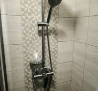 A shower corner with modern tiles in a 3-room apartment.