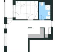 Floor plan of a 2-room apartment with a separate bedroom and bathroom.