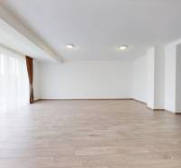 A family house with a wooden decor floor and large French windows.