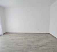 A spacious room with a wooden decor floor and large windows in a family house.