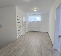 A hallway in a family house with a wood-patterned floor and a railing.