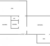 Floor plan of a 3-room apartment with a kitchen, bathroom, and toilet.