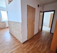 Interior of a 3-room apartment with a wooden decor floor and stone cladding.