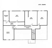 Basement floor plan of an office with multiple storage rooms, a corridor, and a boiler room.