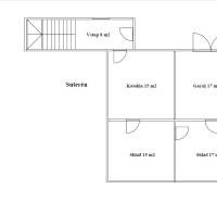 Basement floor plan of a family house in Bolešov with a boiler room, garage, and storage.