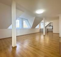 Attic space with a wooden floor decor and a kitchen, Family house.