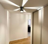Hallway in a 2-room apartment with a wooden decor floor and a built-in wardrobe.