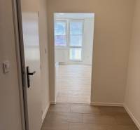 A studio apartment with wood-patterned flooring and large windows provides a bright interior.