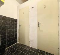 Dark tiles, white walls, and doors in the interior of a family house.