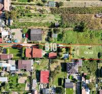 Aerial view of residential land plots in Nitra with marked parcel boundaries.