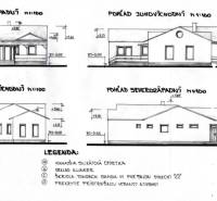 Architectural design of a residential building shows four different views. Plots - housing, Tvrdošovce.