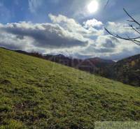 Sunny landscape in Hlboké nad Váhom, gardens, grass, trees, hills, clouds in the sky.