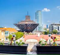 View from a 3-room apartment of the Bratislava skyline, including the Slovak Radio Building.