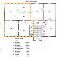 Floor plan of offices on the first floor with highlighted rooms and area.