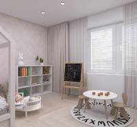 Children's room in a family house with decorative walls and children's furniture.