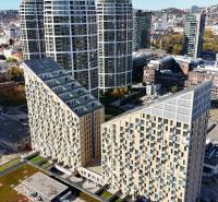 Buildings with modern design surrounded by Bratislava - Old Town on Bottova Street.