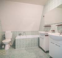 A bathroom with a bathtub, two sinks, and green tiles in hotels and guesthouses.