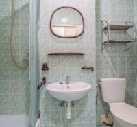 Bathroom with a sink, shower, and toilet in hotels and guesthouses.