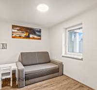 A room in a family house with a sofa, a picture of a tree, and a floor with a wooden decor.