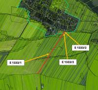 View of agricultural and forest land near Štrba with marked parcels.