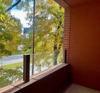 The balcony of a 1-room apartment on Košická Street in Bratislava - Ružinov with a view of greenery.
