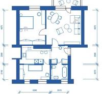 The floor plan of a 3-room apartment shows the arrangement of rooms, kitchen, and bathroom.