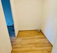 A hallway with walls in white shades and a floor with a wooden decor in a studio apartment.