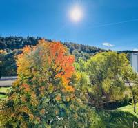 Autumn landscape with colorful trees and a view of Nádražná Street in Partizánske.
