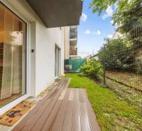Exterior of a 2-room apartment on Mahulanka in Pezinok with a terrace and garden.