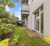 Exterior of a 2-room apartment on Mahulanka in Pezinok with a terrace and a garden.