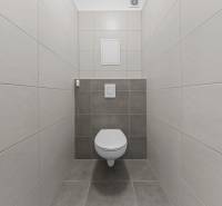 A toilet with tiles in a 2-room apartment, simple design and neutral colors.