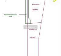 Land plan for residential plots in Dulova Ves, with an access road and an area of 750 m².