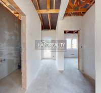 Interior of a family house with a view of the transitional corridors and exposed roof structure.