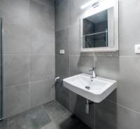 Bathroom equipment in a 3-room apartment with a sink and a shower corner.