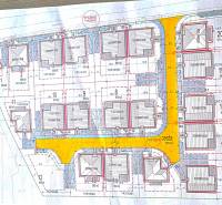 Urban study of residential plots in Studienka, Pod Borovicou Street, plan of houses and roads.