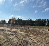 Residential plots on Pod Borovicou Street in Studienka surrounded by trees and a blue sky.