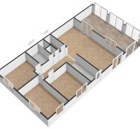 Floor plan of a family house with a wooden decor floor and spacious rooms.