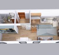 Visualization of a 1-room apartment with wood-patterned flooring and a kitchen unit.