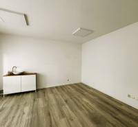 Commercial space with a white cabinet, sink, and wood-patterned flooring.