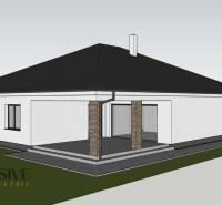 Visualization of a family house in Bajč with a dark roof and a terrace.