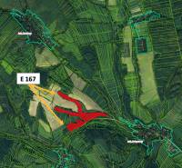 Aerial map showing agricultural and forest land near the town of Rokycany.
