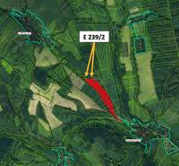 Aerial view of agricultural and forest land around Rokycany with a marked parcel.