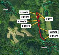 Orthophotomap of agricultural and forest land in the Rokycany area with marked parcels.